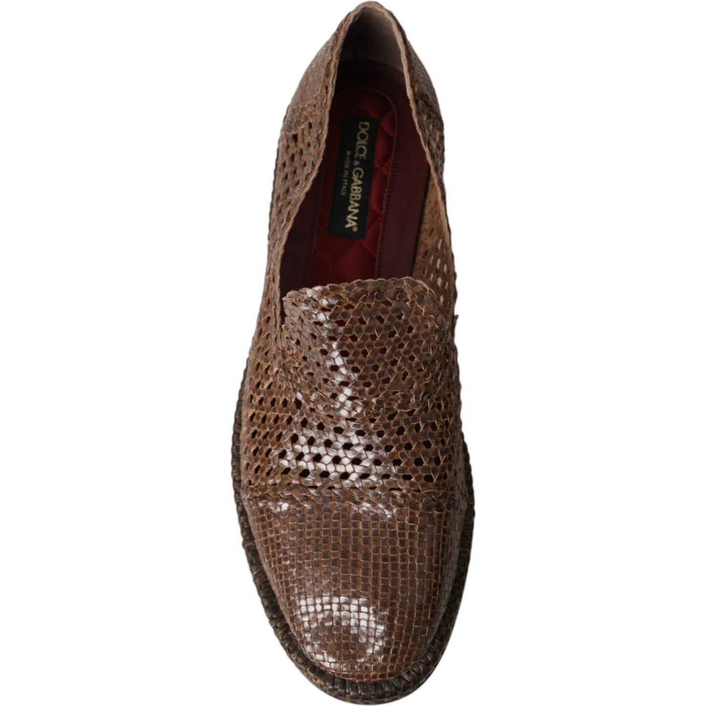 Brown Woven Leather Loafers Casual Shoes