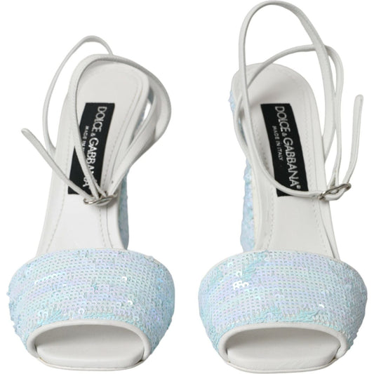 Light Blue Sequin Ankle Strap Sandals Shoes