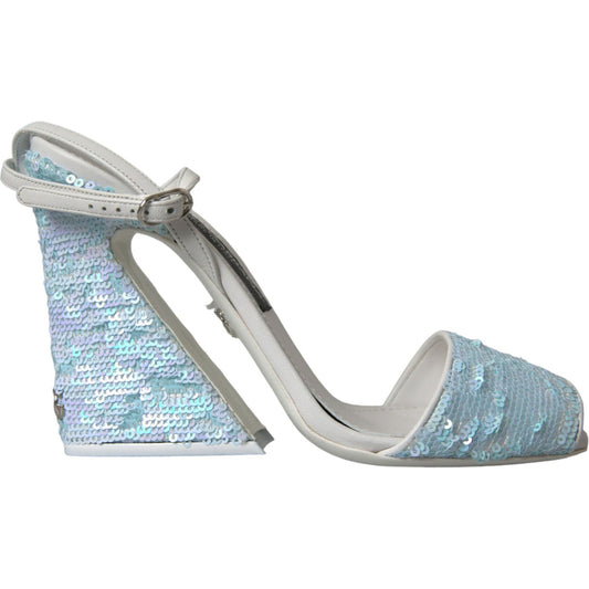 Light Blue Sequin Ankle Strap Sandals Shoes