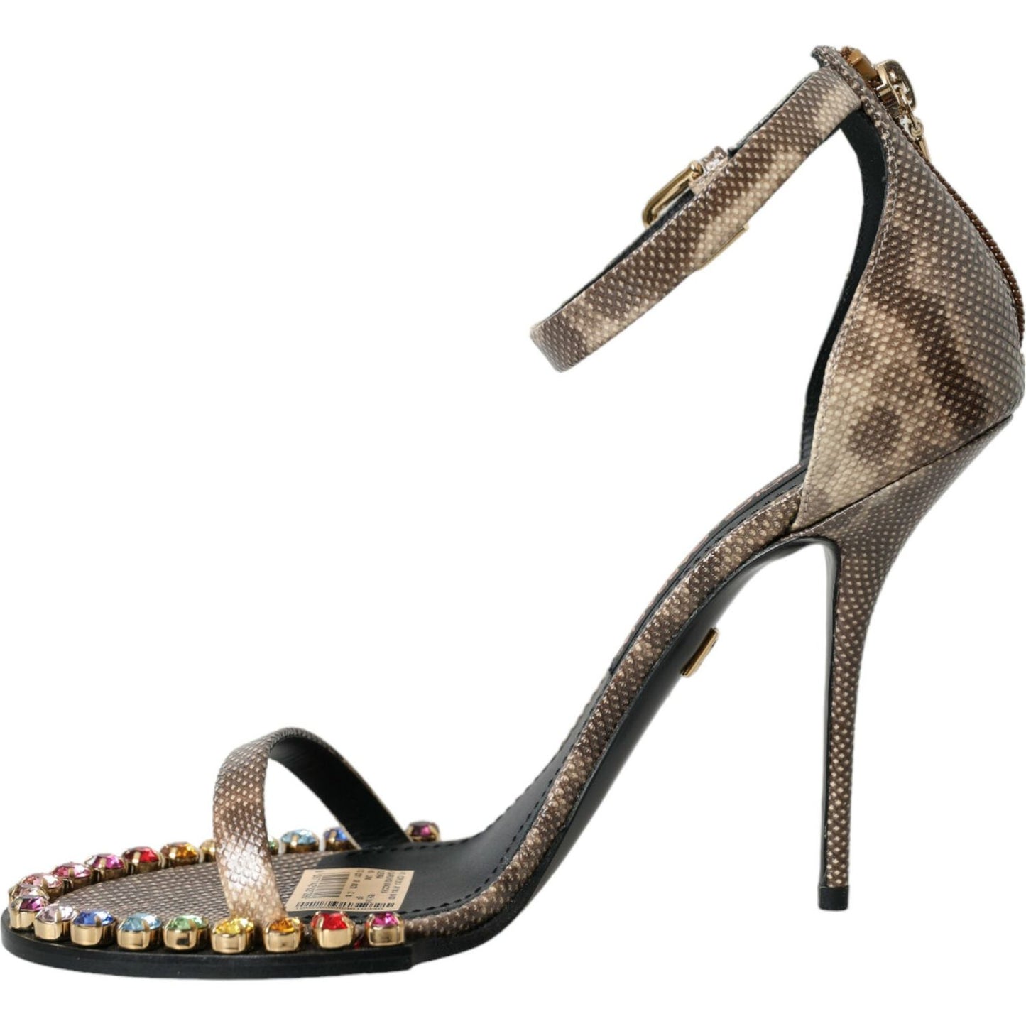 Brown Exotic Leather Crystal Sandals Shoes