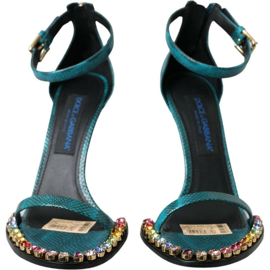 Blue Exotic Leather Crystal Sandals Shoes