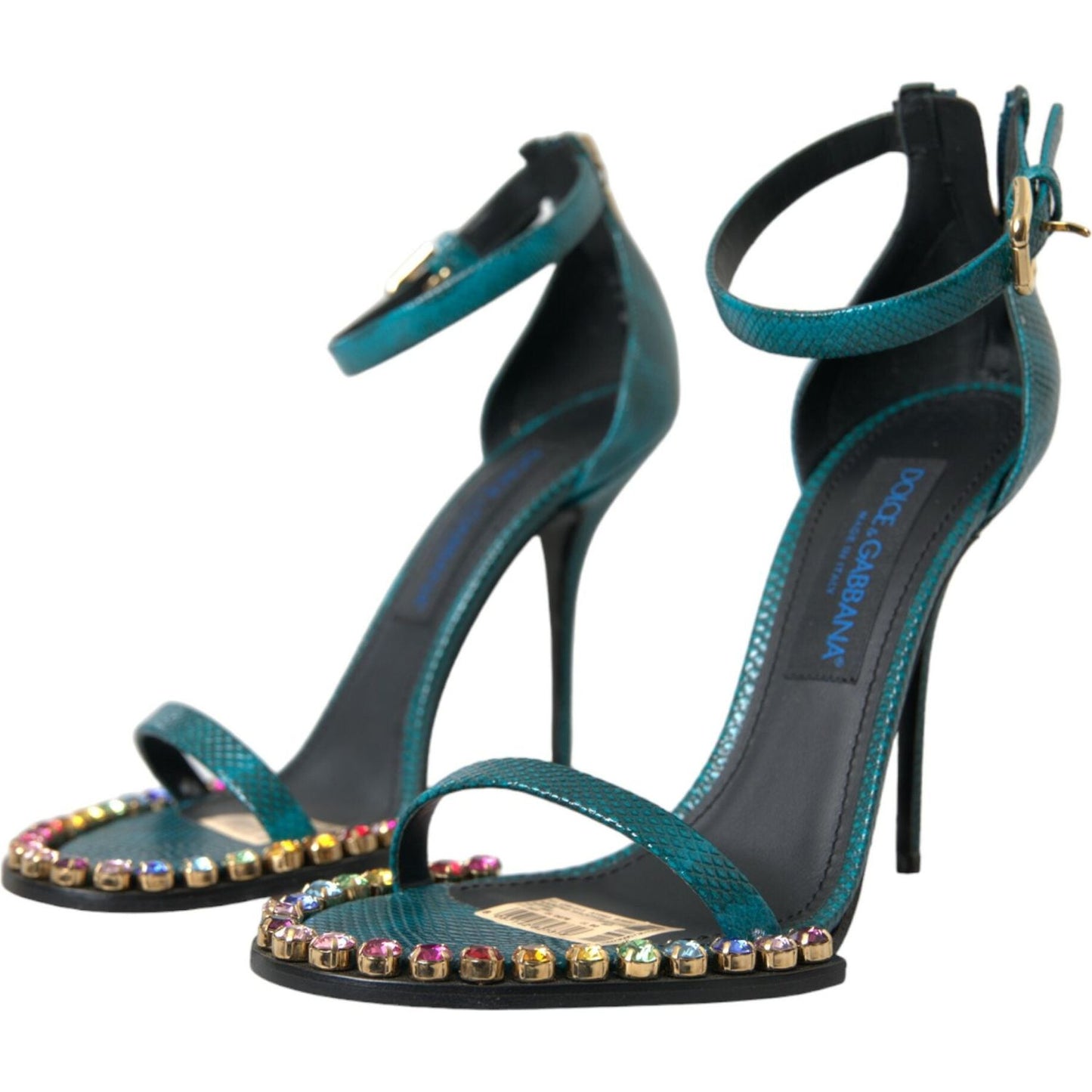 Blue Exotic Leather Crystal Sandals Shoes