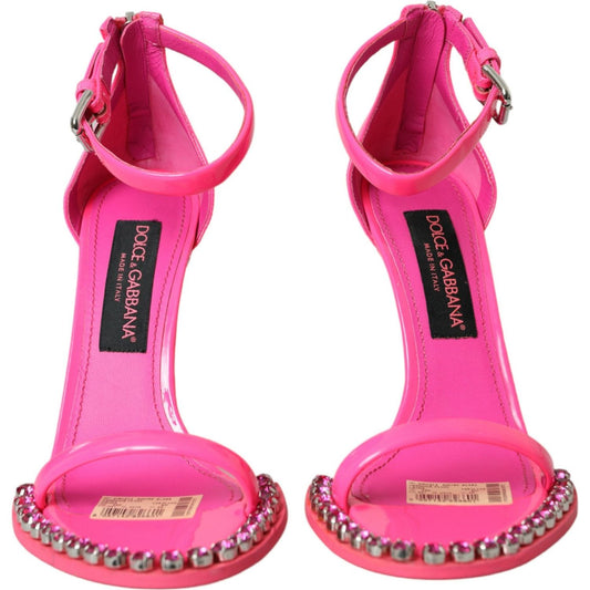 Pink Leather Crystal Heels Sandals Shoes