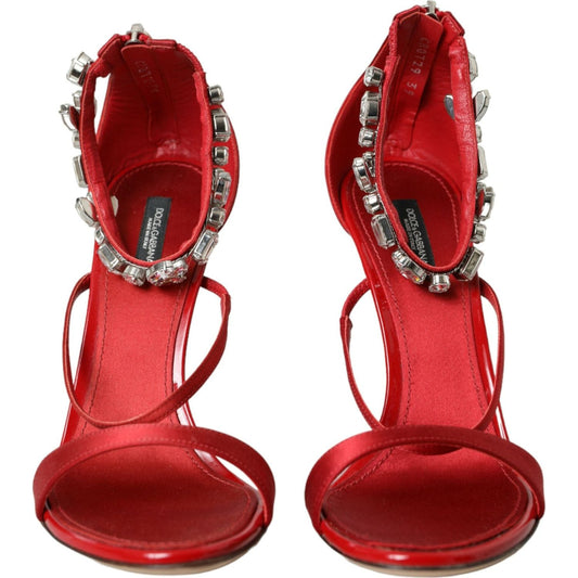 Keira Red Satin Crystals Sandals Heels Shoes