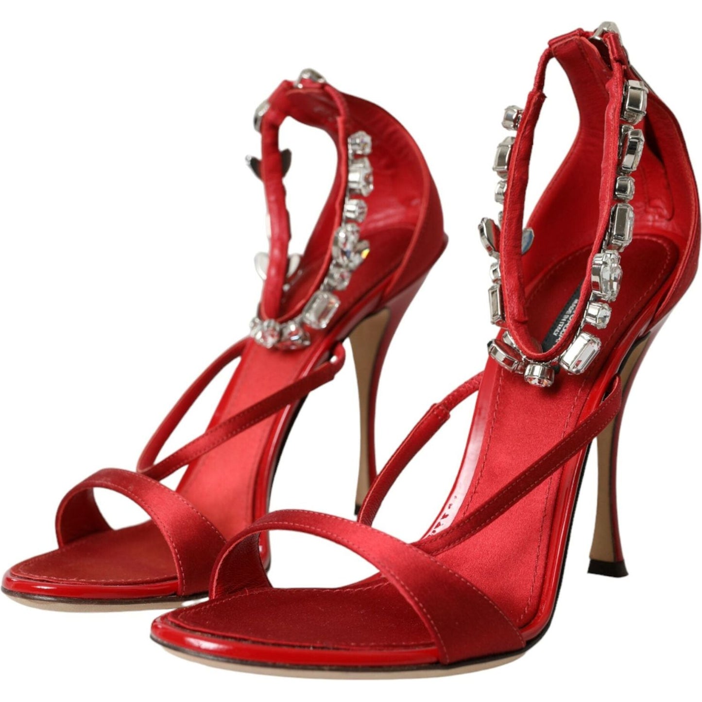 Keira Red Satin Crystals Sandals Heels Shoes