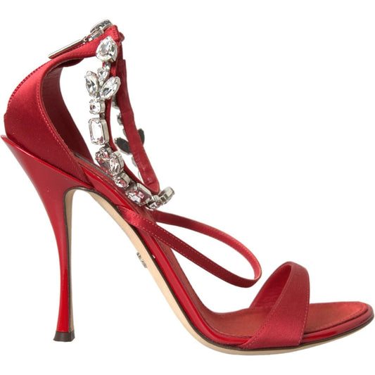 Keira Red Satin Crystals Sandals Heels Shoes