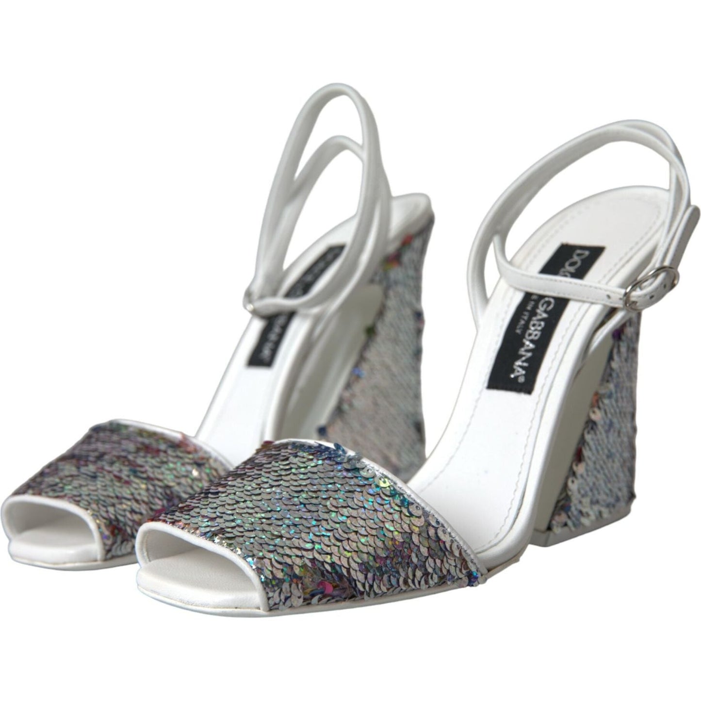 White Silver Sequin Ankle Strap Sandals Shoes