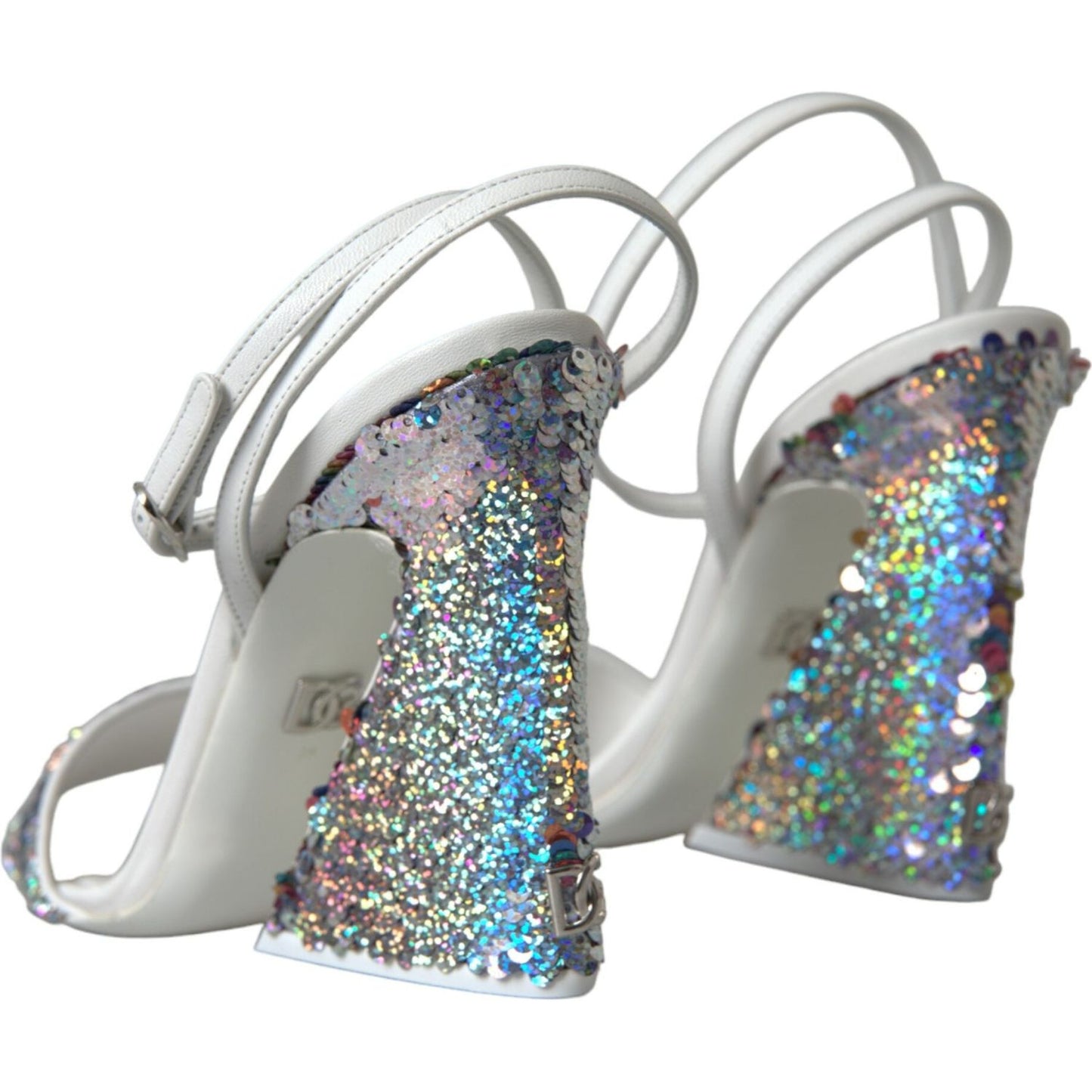 White Silver Sequin Ankle Strap Sandals Shoes