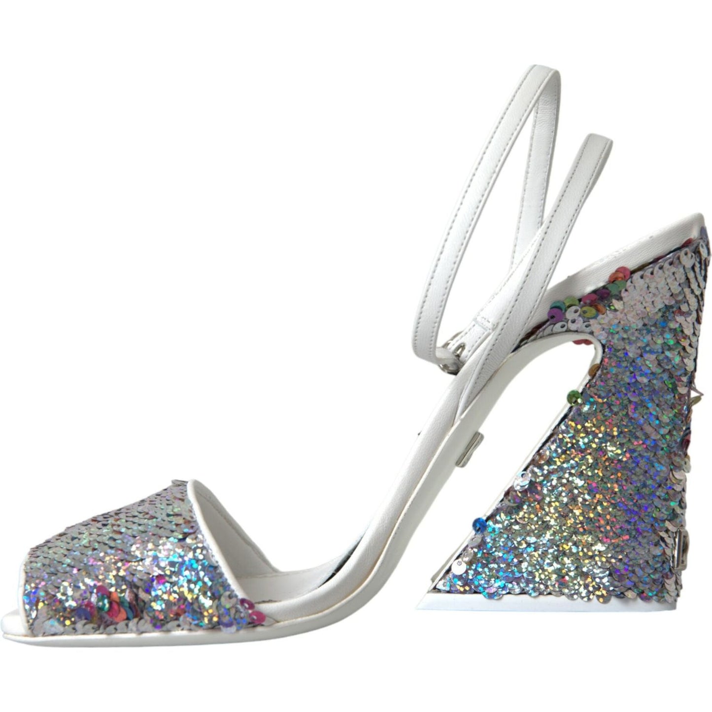 White Silver Sequin Ankle Strap Sandals Shoes