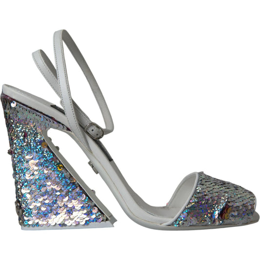 White Silver Sequin Ankle Strap Sandals Shoes