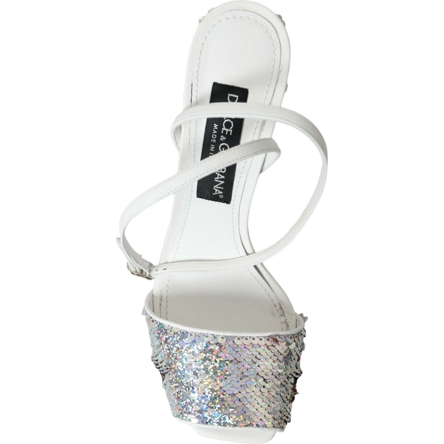 White Silver Sequin Ankle Strap Sandals Shoes