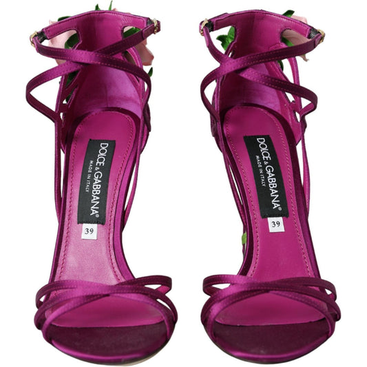 Purple Flower Satin Heels Sandals Shoes