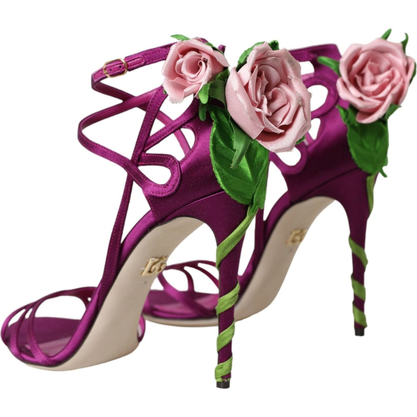 Purple Flower Satin Heels Sandals Shoes