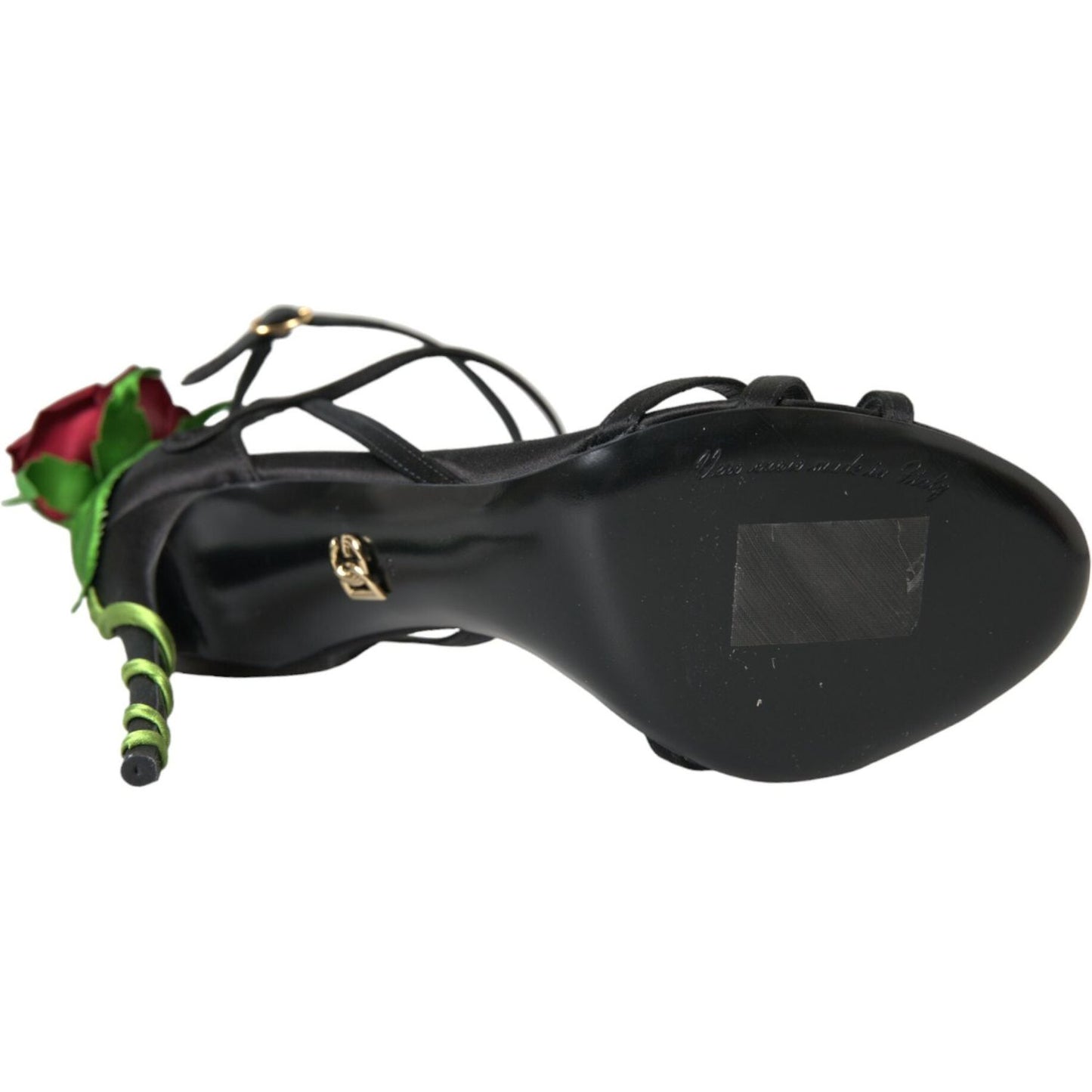 Black Flower Satin Heels Sandals Shoes