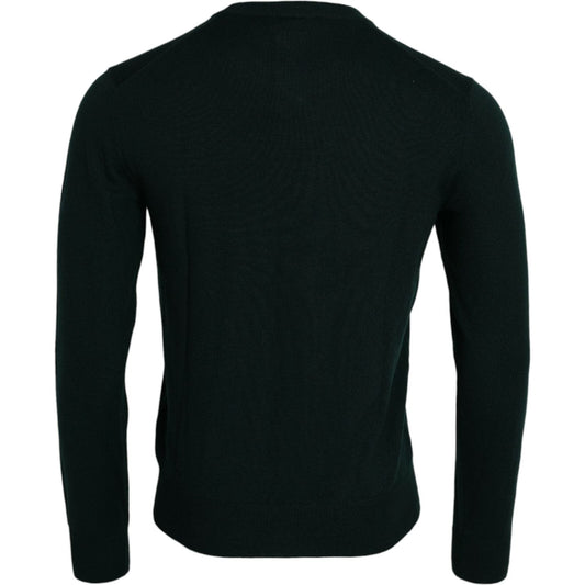 Dark Green Crown Crew Neck Pullover Sweater