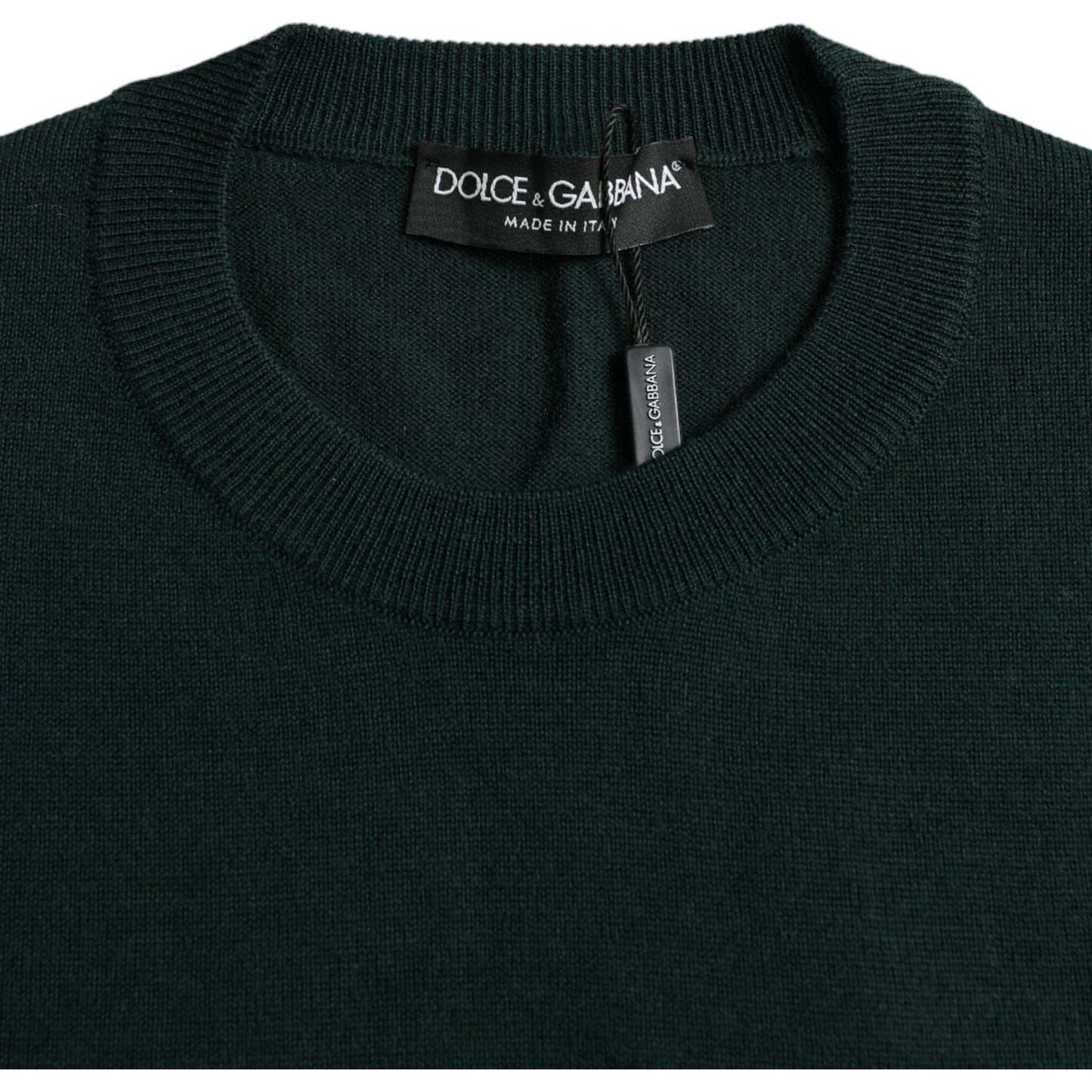 Dark Green Crown Crew Neck Pullover Sweater