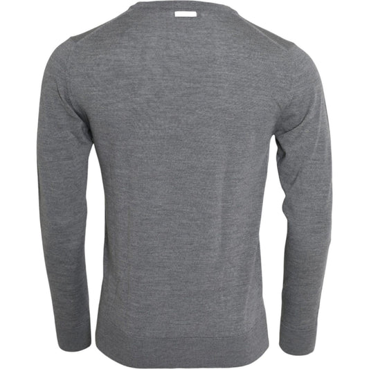 Ash Gray Wool Crew Neck Pullover Sweater