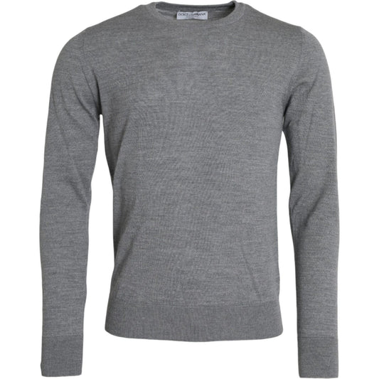 Ash Gray Wool Crew Neck Pullover Sweater