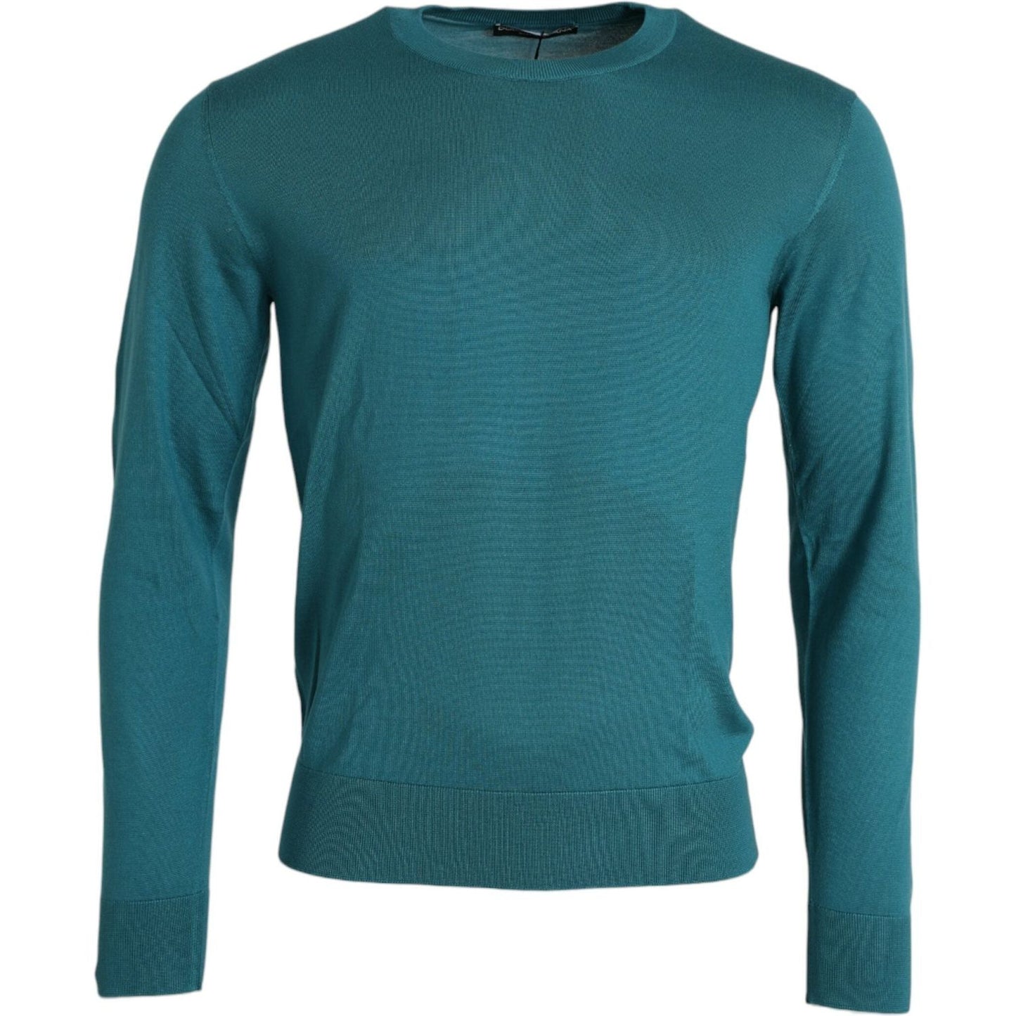 Dark Green Silk Crew Neck Pullover Sweater