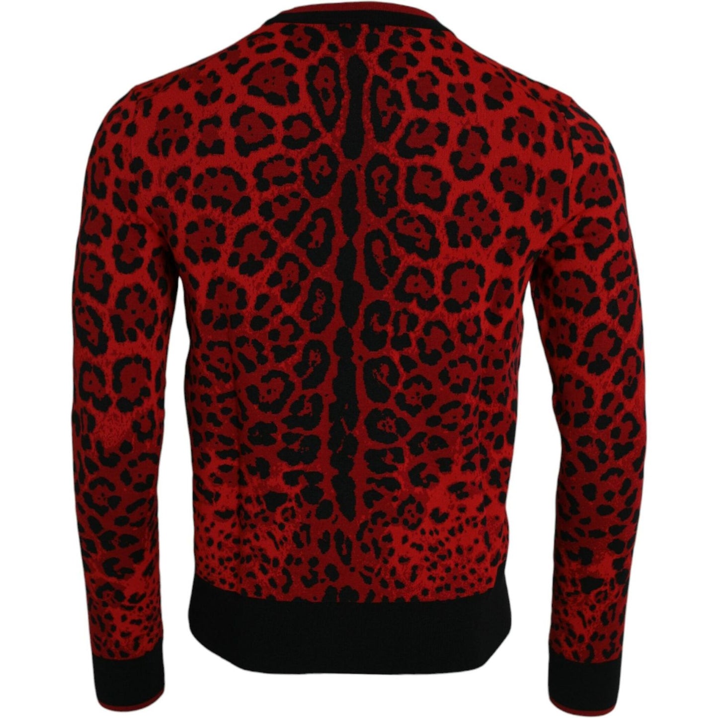 Red Leopard Wool Crew Neck Pullover Sweater