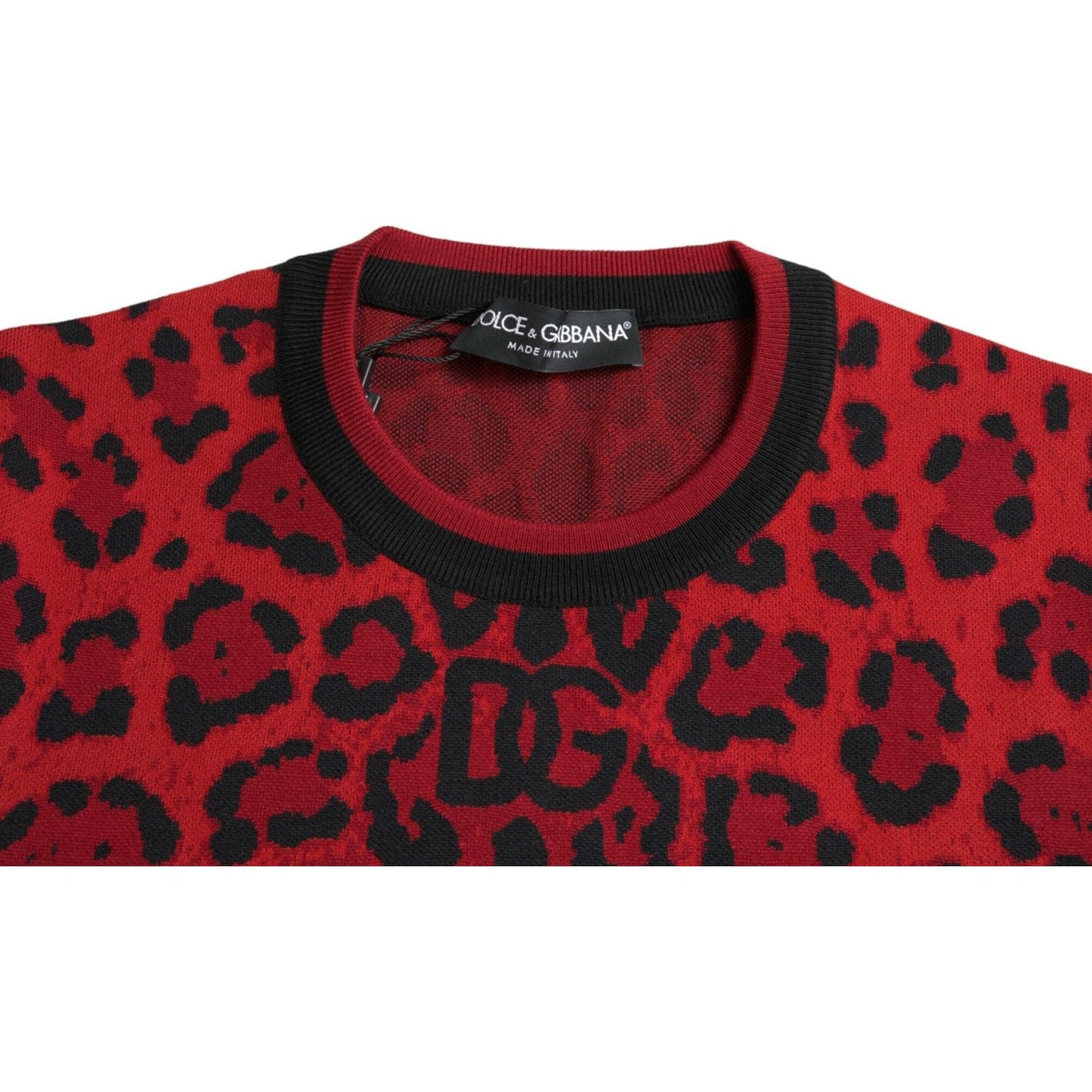 Red Leopard Wool Crew Neck Pullover Sweater