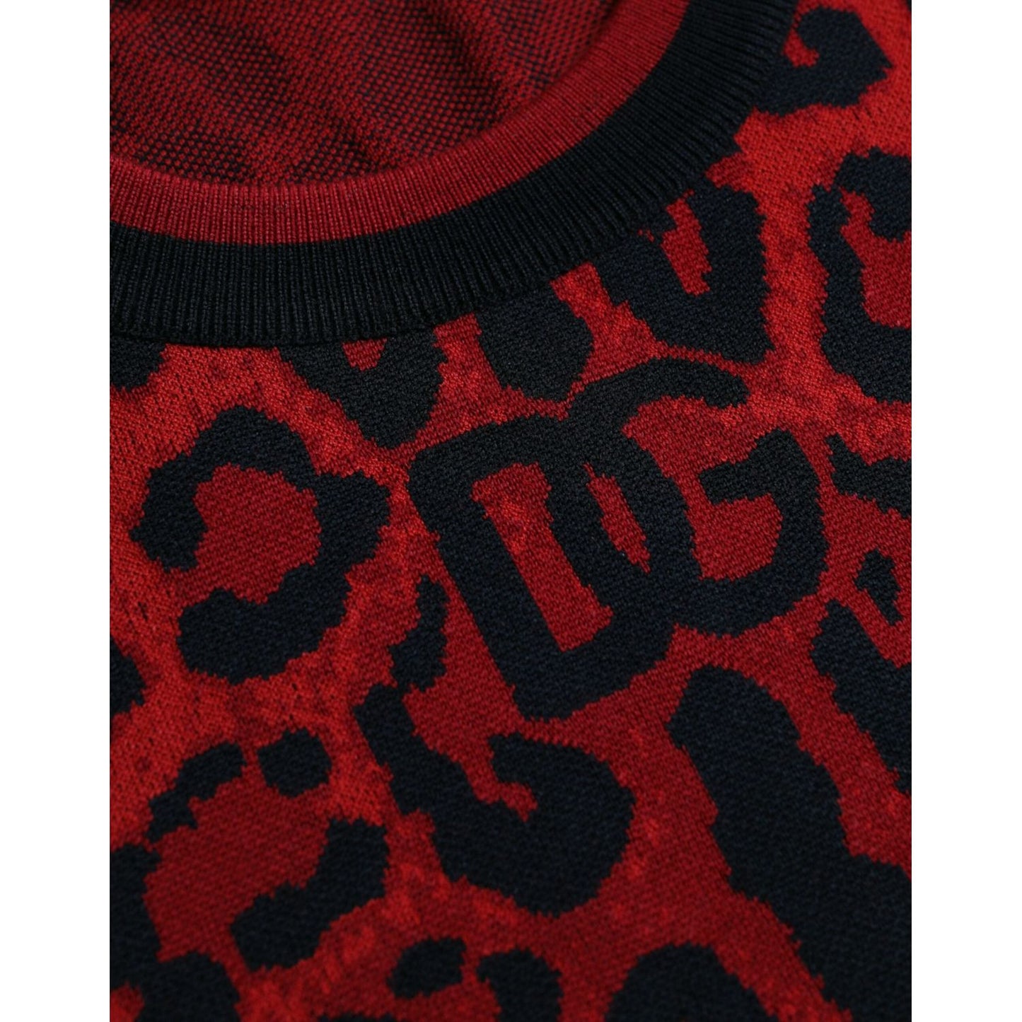 Red Leopard Wool Crew Neck Pullover Sweater