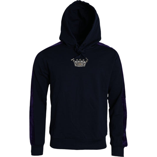 Dolce & Gabbana Dark Blue Cotton Crown Hooded Sweatshirt Sweater Dolce & Gabbana