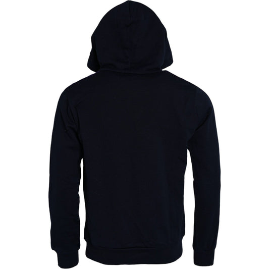 Dolce & Gabbana Dark Blue Cotton Crown Hooded Sweatshirt Sweater Dolce & Gabbana