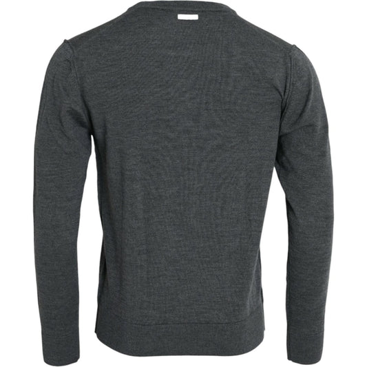 Dark Gray Wool Crew Neck Pullover Sweater