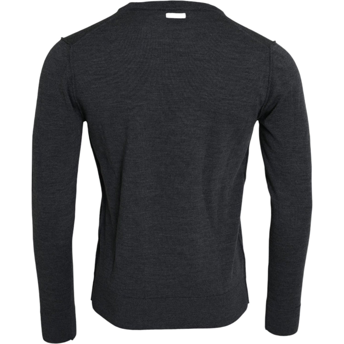 Dark Gray Wool Crew Neck Pullover Sweater