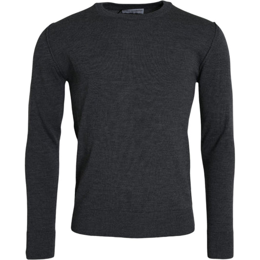 Dark Gray Wool Crew Neck Pullover Sweater