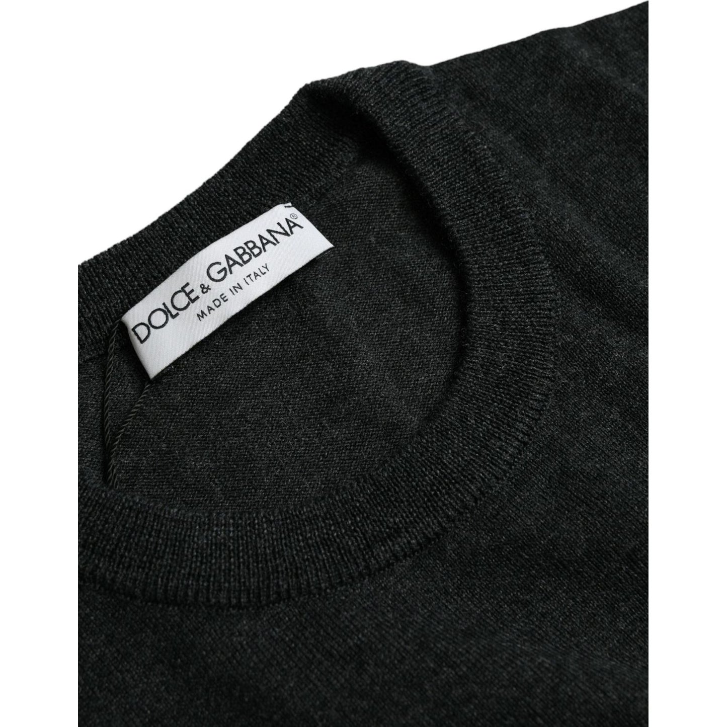 Dark Gray Wool Crew Neck Pullover Sweater