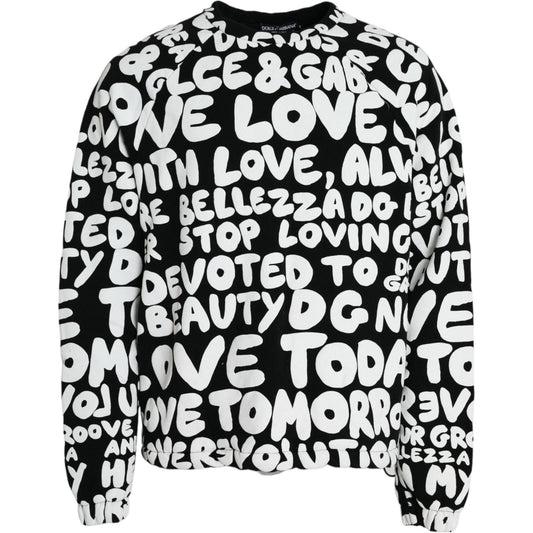 Black White Logo Print Crew Neck Sweatshirt Sweater