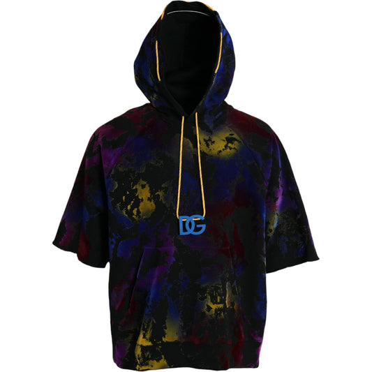 Black Tie Dye Logo Cotton Hooded Sweatshirt Sweater