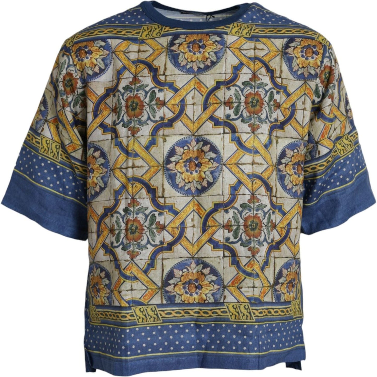 Multicolor Majolica Linen Short Sleeve T-shirt