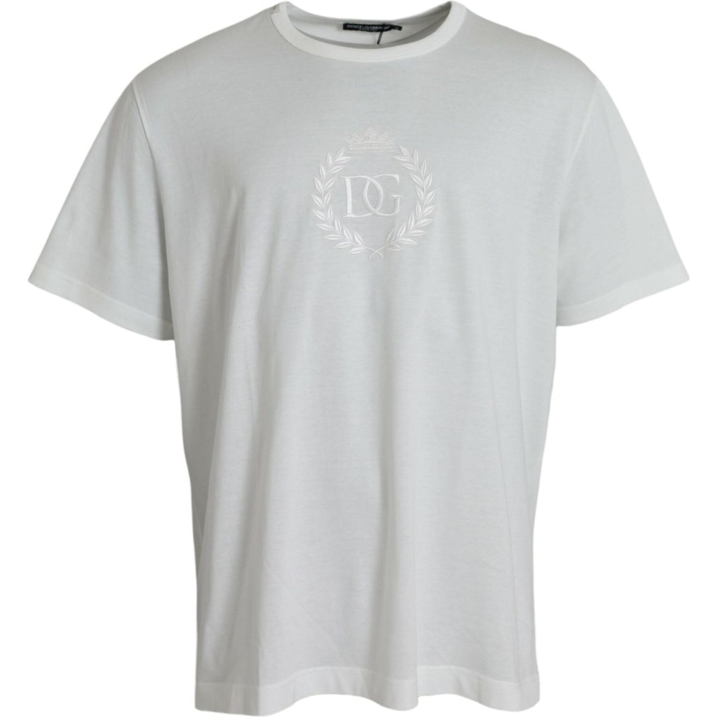 White Logo Embossed Cotton Crewneck T-shirt