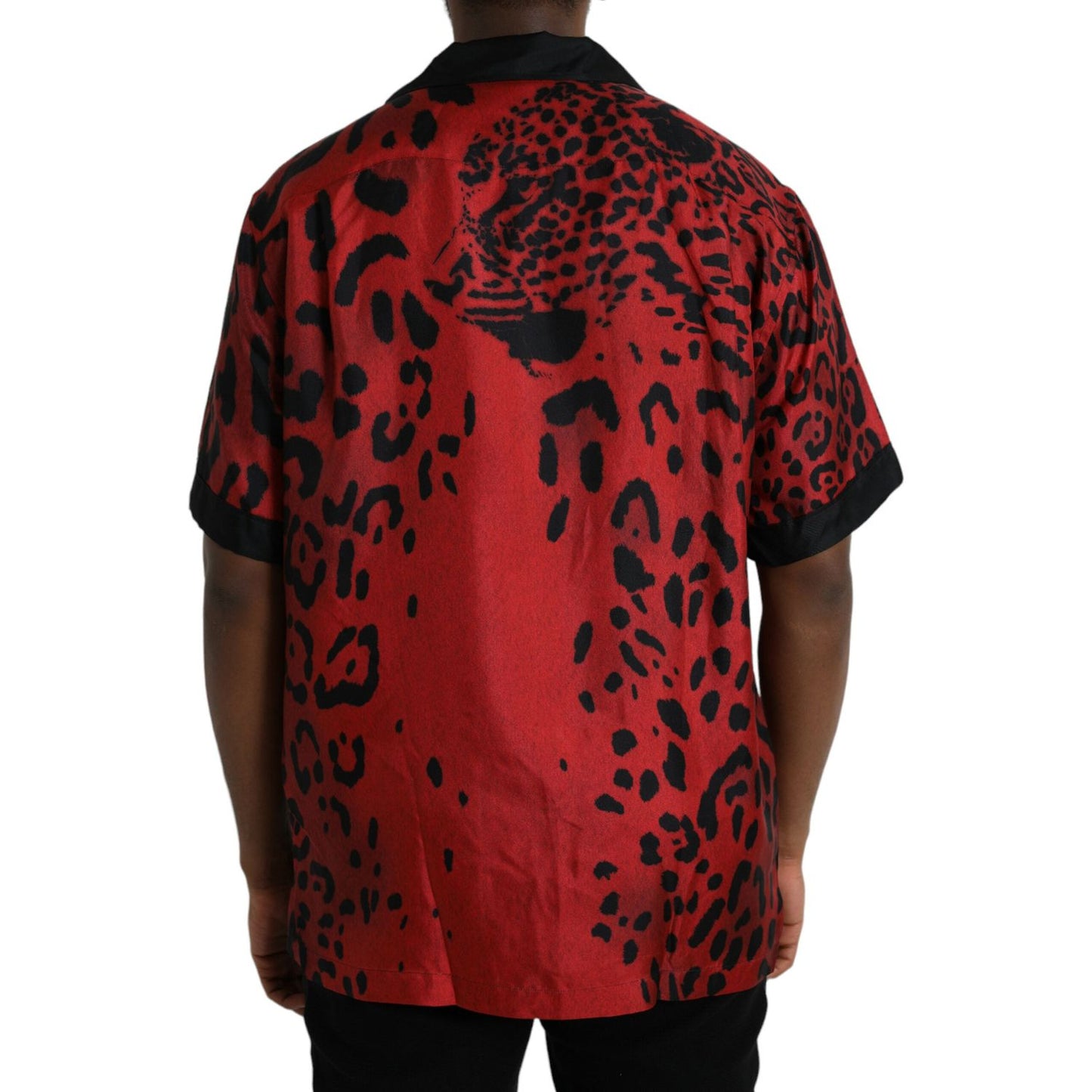 Red Leopard Silk Button Down Casual Shirt