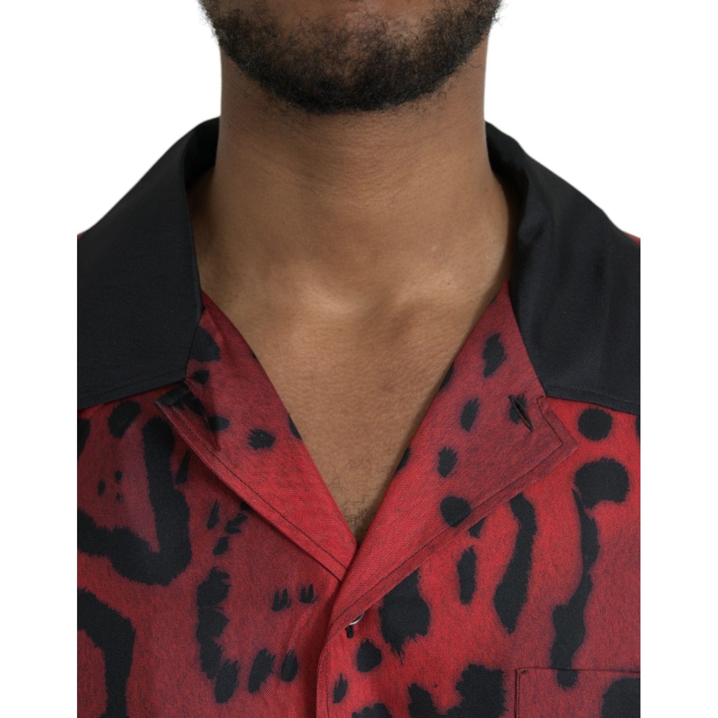 Red Leopard Silk Button Down Casual Shirt