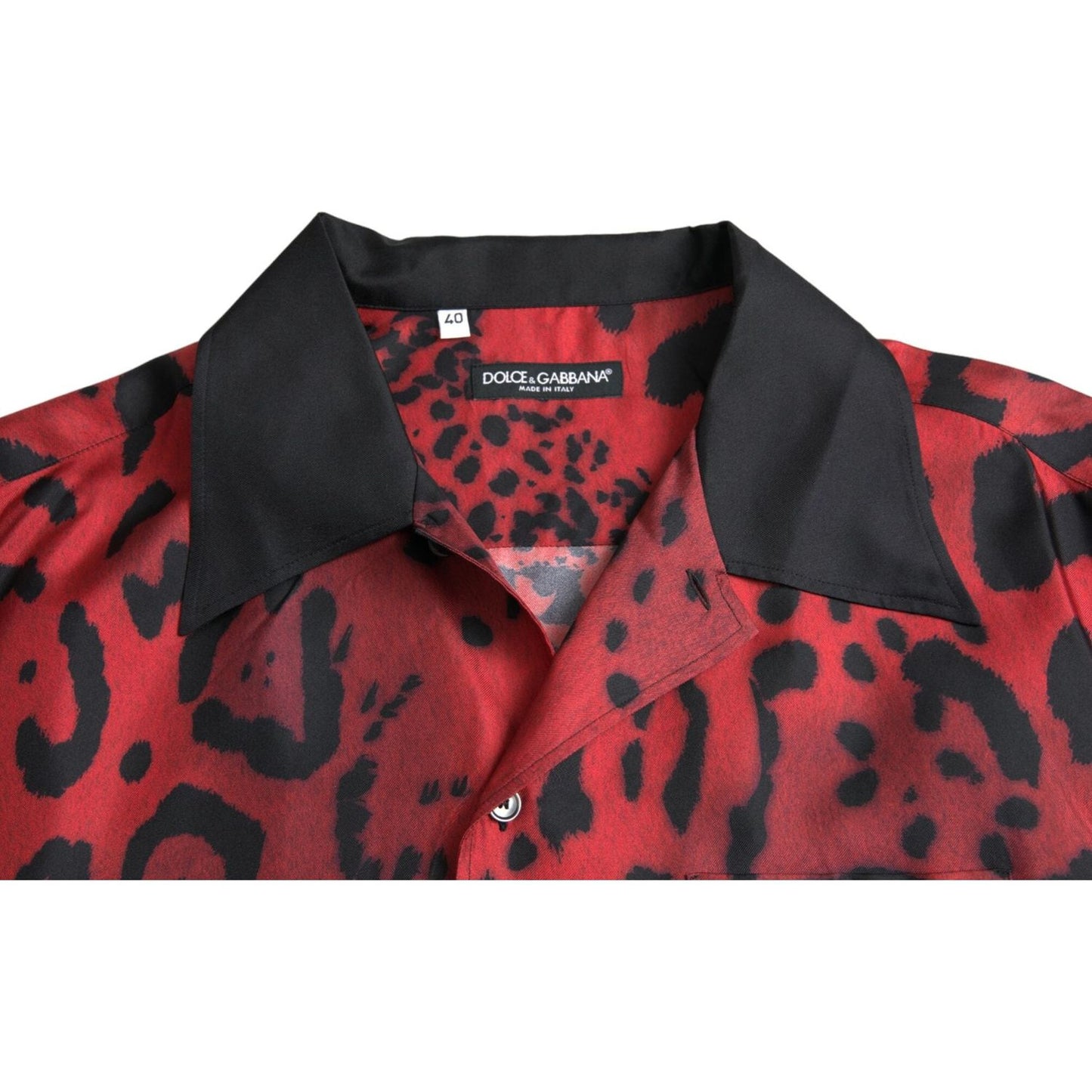 Red Leopard Silk Button Down Casual Shirt