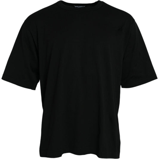 Black Logo Embossed Crew Neck Short Sleeves T-shirt