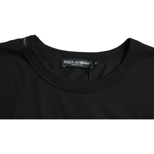 Black Logo Embossed Crew Neck Short Sleeves T-shirt