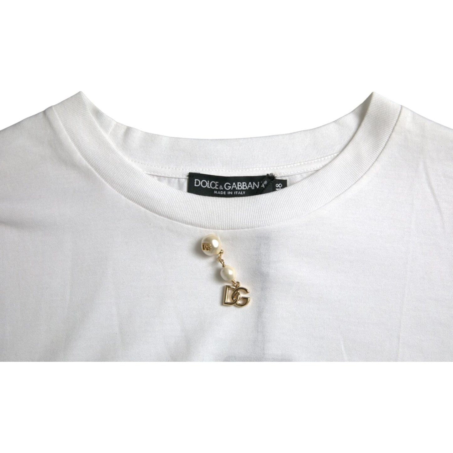 White Embellished Cotton Crew Neck T-shirt