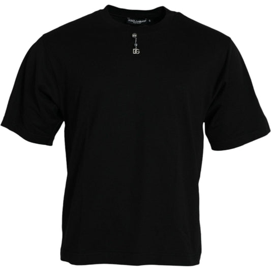 Black Embellished Cotton Crew Neck T-shirt