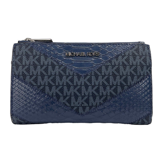 Jet Set Large Double Zip Python Navy Wristlet Wallet