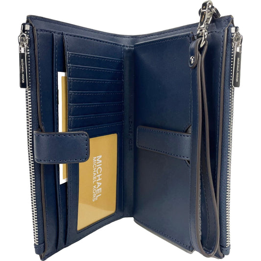 Jet Set Large Double Zip Python Navy Wristlet Wallet