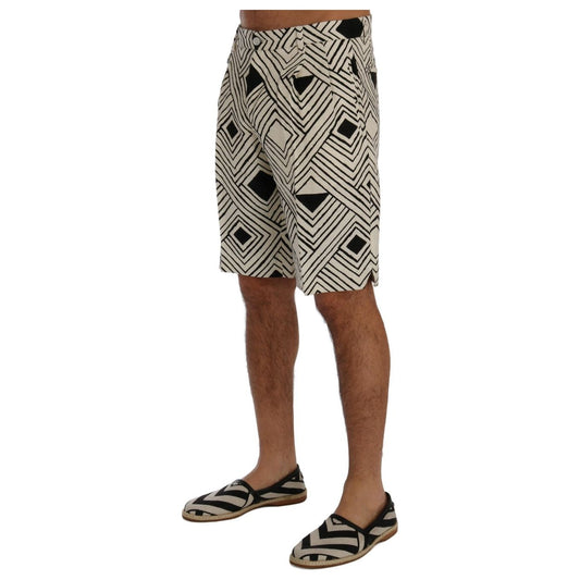 Dolce & Gabbana Chic Striped Casual Shorts - Hemp & Linen Blend white-black-striped-casual-shorts-2