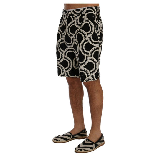 Chic Black & White Patterned Linen Shorts