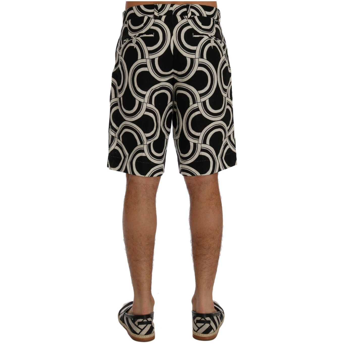 Chic Black & White Patterned Linen Shorts