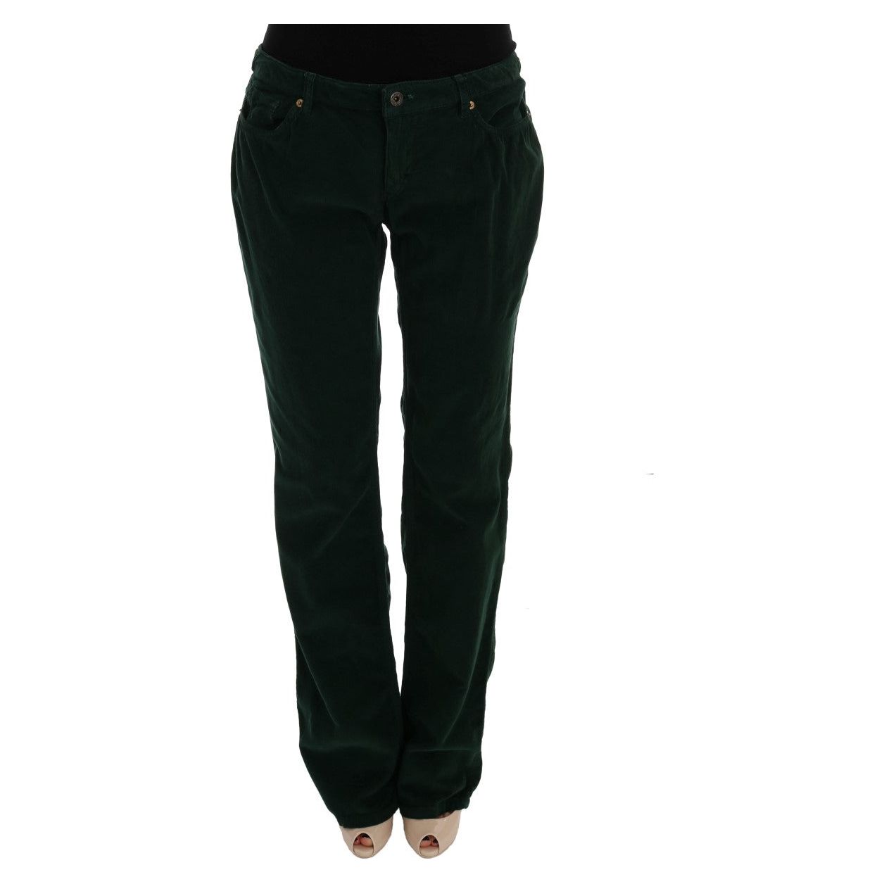 Elegant Green Cotton Blend Trousers