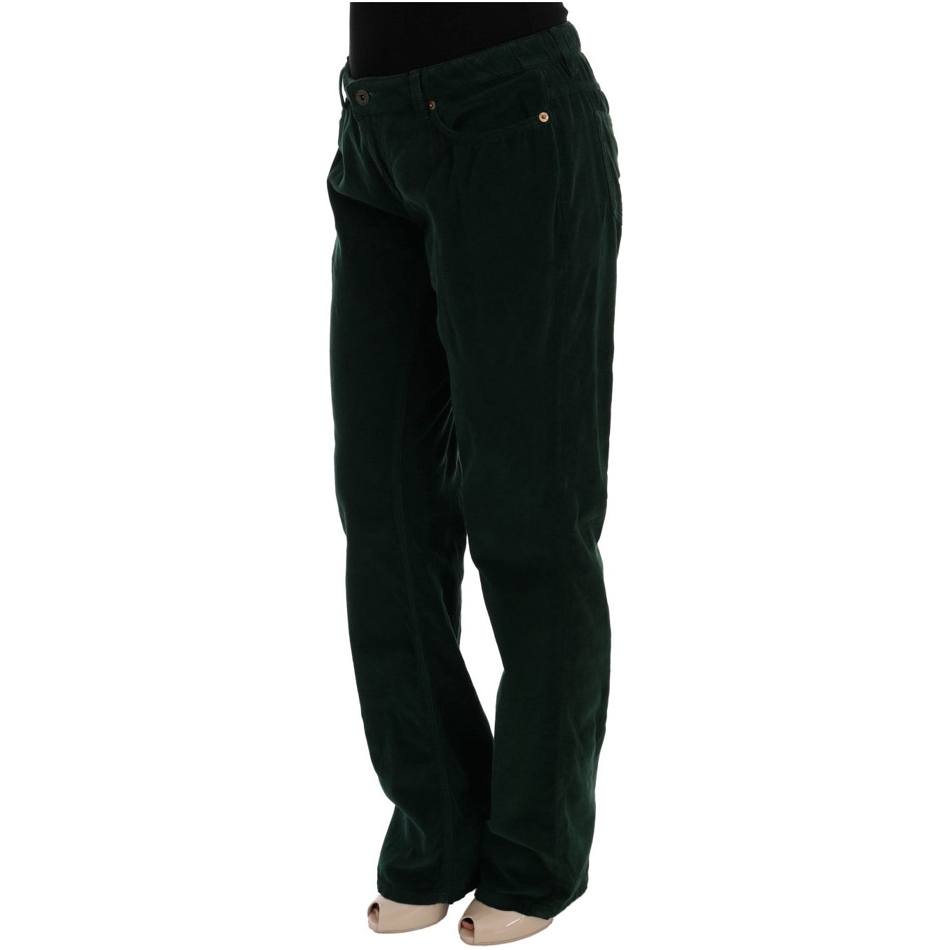 Elegant Green Cotton Blend Trousers